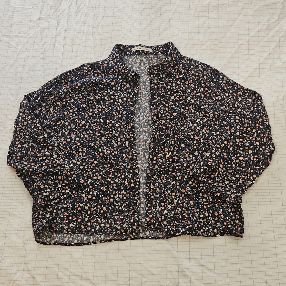 Pull&Bear Floral Print Blazer - Black and Pink